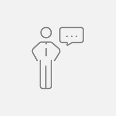 Businessman with a speech square line icon.