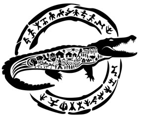 Obraz premium Vector tribal crocodile, alligator, caiman, illustration, tattoo stamp