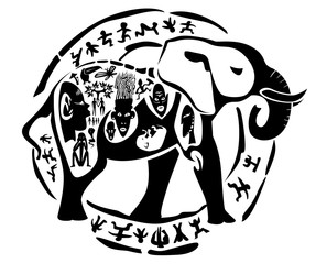 Vector tribal elephant, mammoth illustration, tattoo stamp