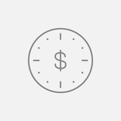 Wall clock with dollar symbol line icon.