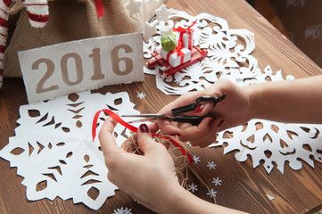 New Year's gifts, wooden table,