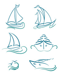 yacht and sailboats symbols on white