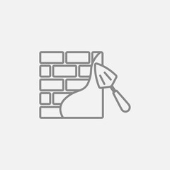 Spatula with brickwall line icon.