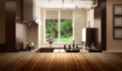 Wood table in the kitchen background for your artwork