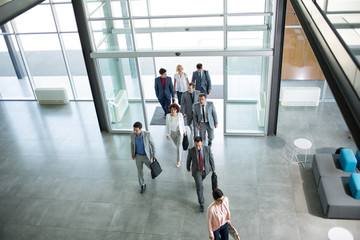  Group of professional business people walking in building. - obrazy, fototapety, plakaty