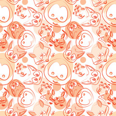Cute animals seamless vector background, orange
