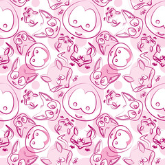 Cute animals seamless vector background, pink