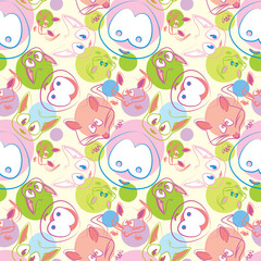 Cute animals seamless vector background, colorful
