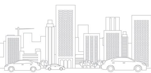 Vector seamless background city and cars - grey