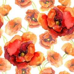 Seamless floral wallpaper with colorful poppies. Watercolor painting