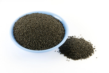 sweet basil seed on white background