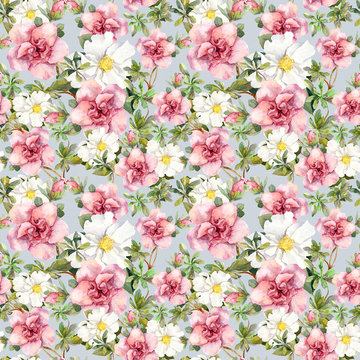 Watercolor flowers. Seamless floral pattern.