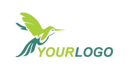 Colibri logo, humming-bird logotype, flying, green color