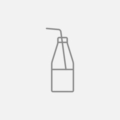 Glass bottle with drinking straw line icon.