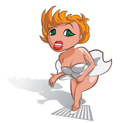 Vector sexy white girl with skirt lifted with the wind.