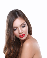 Fototapeta premium Portrait of beautiful young woman . Isolated on white background