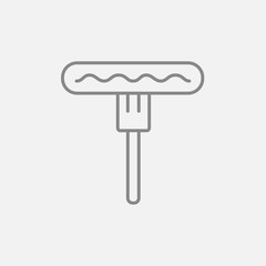 Sausage on fork line icon.