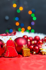 Christmas background with decorations and gift boxes