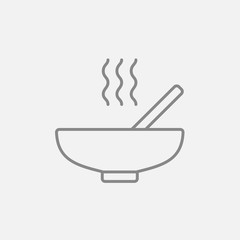 Bowl of hot soup with spoon line icon.