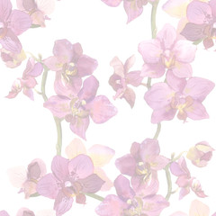 Obraz na płótnie Canvas Light pastel floral backdrop with tropical flowers orchids 