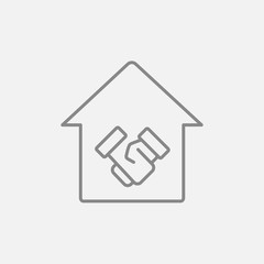 Handshake and successful real estate transaction line icon.