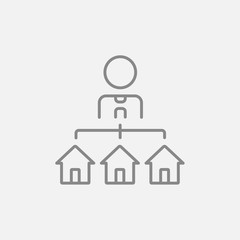 Real estate agent with three houses line icon.