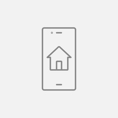 Property search on mobile device line icon.