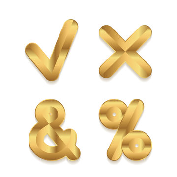 Golden Alphabet. Set Of Metallic 3d Punctuation Marks.