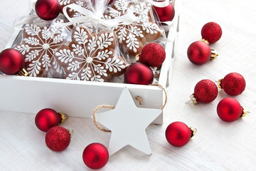 Naklejka na ściany i meble Christmas gift card with holiday composition