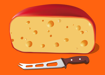 Cheese with Knife for cheese, vector illustration, isolated