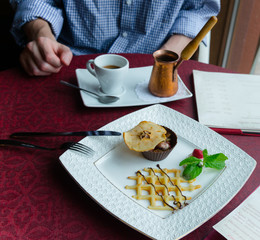Turkish coffee serve and dessert on the table