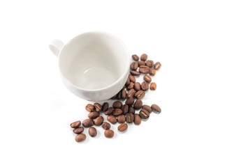 Coffee cup and coffee beans