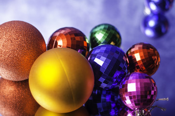 Multi-colored Christmas balls close-up.