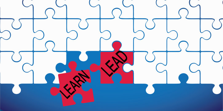 
Learn and lead concept
A group of interconnecting white and red puzzle pieces on blue background.