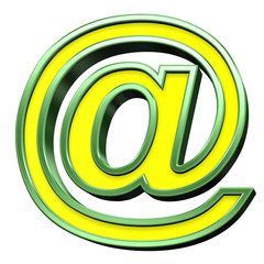 Obraz premium Mail sign from yellow with green frame alphabet set, isolated on white. Computer generated 3D photo rendering.