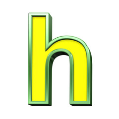 One lower case letter from yellow with green frame alphabet set, isolated on white. Computer generated 3D photo rendering.