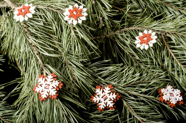 Red with white snowflakes close-up.