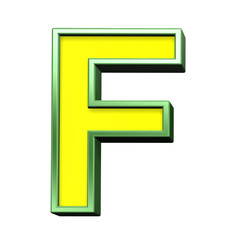 One letter from yellow with green frame alphabet set, isolated on white. Computer generated 3D photo rendering.