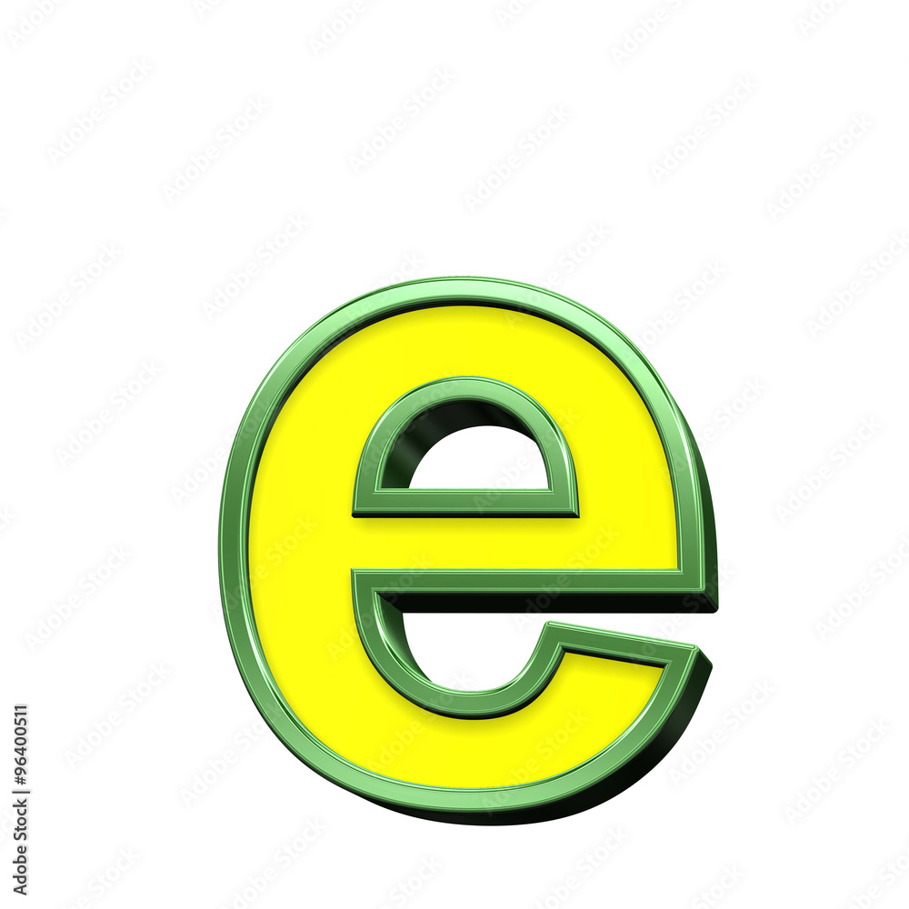 Fototapete one lower case letter from yellow with green frame alphabet set, isolated on white. computer generat