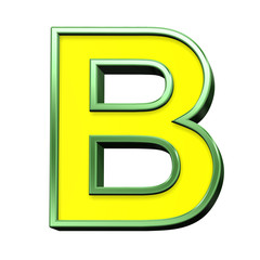 One letter from yellow with green frame alphabet set, isolated on white. Computer generated 3D photo rendering.