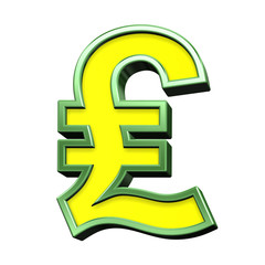 Pound sign from yellow with green frame alphabet set, isolated on white. Computer generated 3D photo rendering.