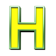 One letter from yellow with green frame alphabet set, isolated on white. Computer generated 3D photo rendering.