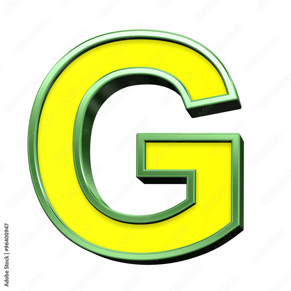 Fototapete one letter from yellow with green frame alphabet set, isolated on white. computer generated 3d photo