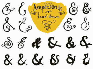 Ampersands and Catchwords hand drawn set for Logo and Label Designs. Vintage Style Hand Lettered symbols collection isolated on white background.