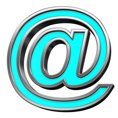 Mail sign from turquoise with chrome frame alphabet set, isolated on white. Computer generated 3D photo rendering.