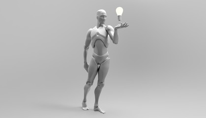 Three dimensional white human hold light bulb with a new idea