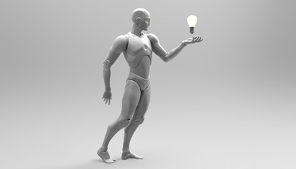 Three dimensional white human hold light bulb with a new idea