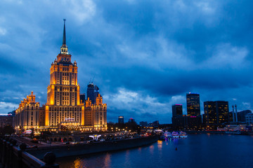 Radisson hotel Ukraine in Moscow in the evening.