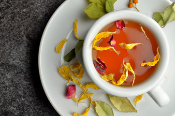 Fresh herbal tea with flowers