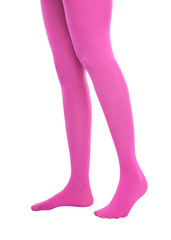 Woman legs in pink tights.